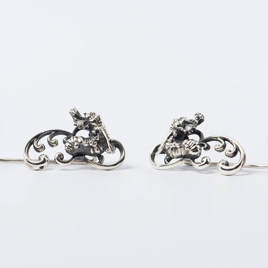 Labyrinth Worm Climbers  Silver Earrings