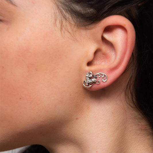 Labyrinth Worm Climbers  Silver Earrings